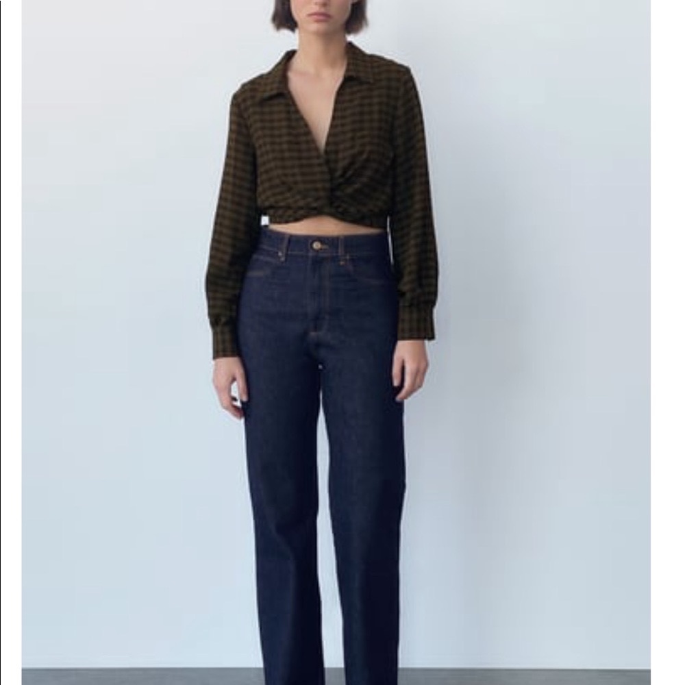 Zara Plaid Crop Blouse (NWT)